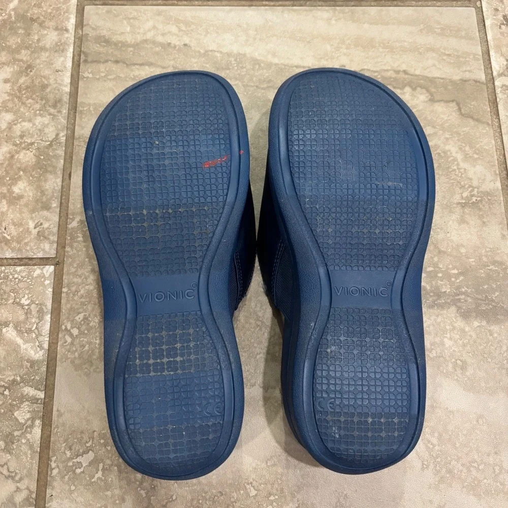 Vionic Monica Navy Blue Platform Slide Sandals Womens 6 Orthotic Comfort